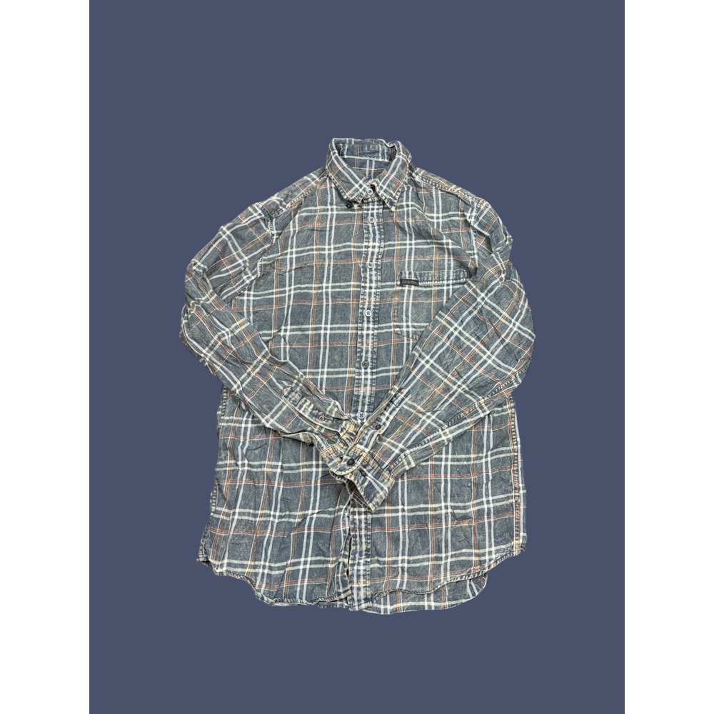 Calvin Klein Mens Plaid Button Down‎ Shirt Blue Grey Orange Long Sleeve XL